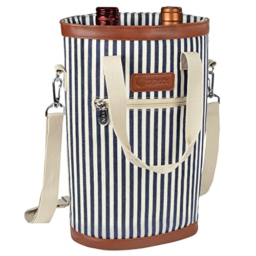 Insulated 2-Bottle Wine Carrier Tote Bag - Leakproof Padded Cooler