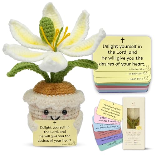 Crochet Lily Flower with 60 Bible Verse Cards - Inspirational Faith Gift