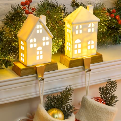 Minetom Warm White LED Christmas Stocking Holders Set of 2 for Mantle & More