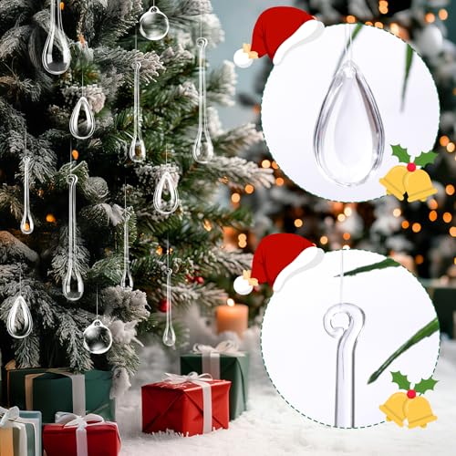 BINBE 200Pcs Acrylic Crystal Teardrop Christmas Ornaments 6 Styles – Clear
