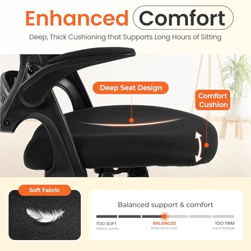 Ergonomic Mesh Office Chair with Flip-Up Arms and Lumbar Support, Black