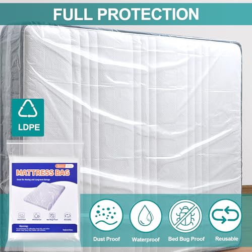 Mattress Bag for Moving - Waterproof Plastic Protector Cover, Twin/Full Size