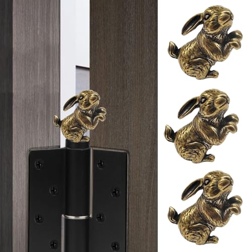 Brass Rabbit Decorative Hinge Toppers - Set of 3 Magnetic Door Accents