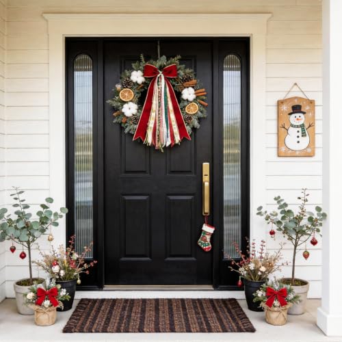 OXWIND Red Velvet Christmas Bow – 11in Wide, 28in Bow Head + 65cm Streamers, Wreath & Tree Decor Bundle (Christmas Ribbon with Bows)