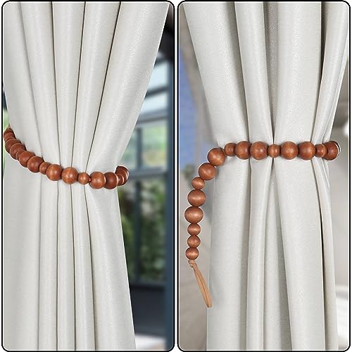 2 Pieces Wood Bead Curtain Tiebacks, Bohemian Style Drape Holdbacks