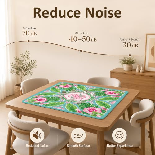 Floral Mahjong Table Mat 31.5" x 31.5" Anti-Slip Noise-Reducing Play Surface