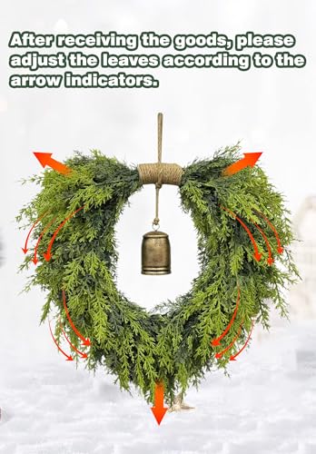 20" Heart-Shaped Wreath with Rustic Bell - Waterproof Faux Greenery for Door