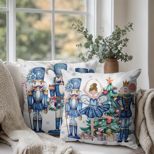 Wnoesat 22x22 Inch Chinoiserie Christmas Pillow Cover Set of 2 Double-Sided Blue Holiday Decor