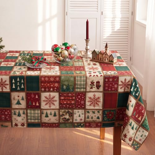 Irenare Christmas Farmhouse Patchwork Tablecloth 60 x 84 Inches