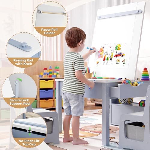 5-in-1 Kids Activity Table and Chair Set with Art Easel and Storage