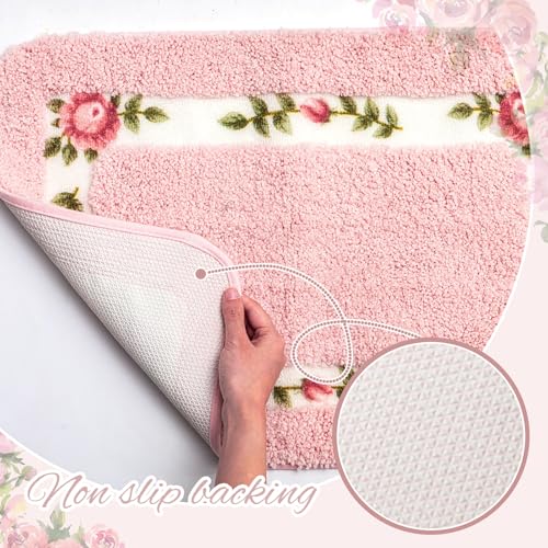 3-Piece Rose Flower Bathroom Rug Set, Non-Slip Floral Bath Mat Collection