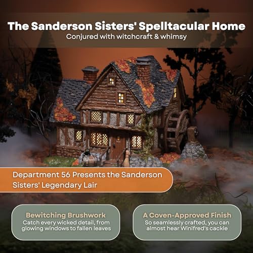 Lighted Sanderson Sisters Cottage Halloween Village House, Hand-Painted