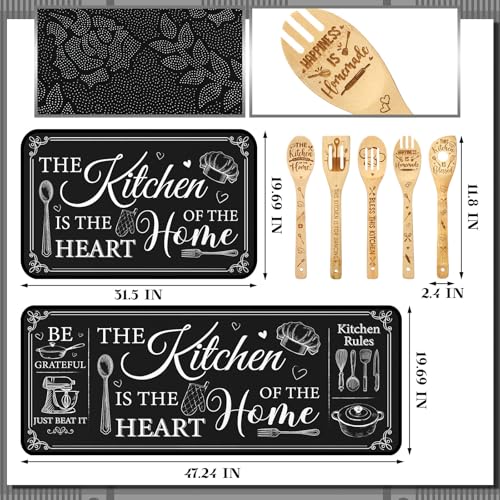 17-Piece Black and White Kitchen Decor Set with Aprons, Rugs, and Utensils