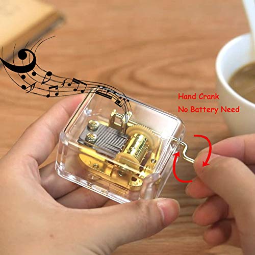 Clear Acrylic Hand Crank Music Box with Gold Mechanism