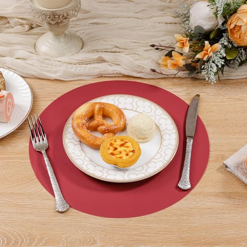 SHACOS 100 Pack 13 Inch Dark Red Disposable Round Placemats for Events - 2 Pack
