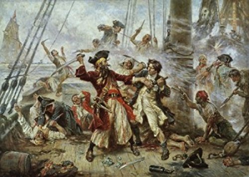 Posterazzi Capture of The Pirate Blackbeard 1718 Jean Leon Gerome Ferris (1863-1930/American) Poster Print, (18 x 24)