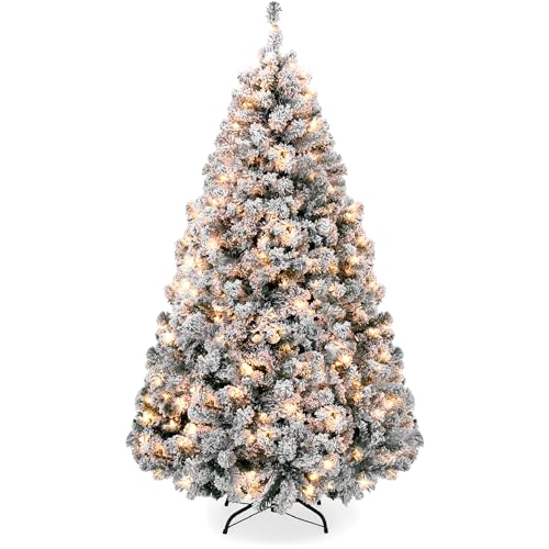 6ft Pre-Lit Snow Flocked Artificial Christmas Tree with 250 Lights & Stand