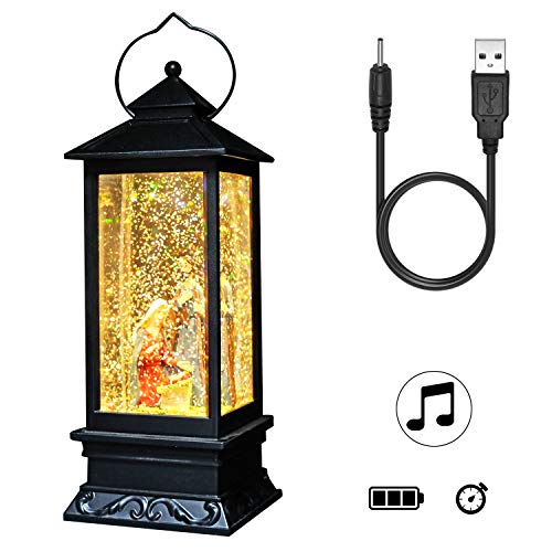Musical Nativity Christmas Snow Globe Lantern with 6-Hour Timer & USB