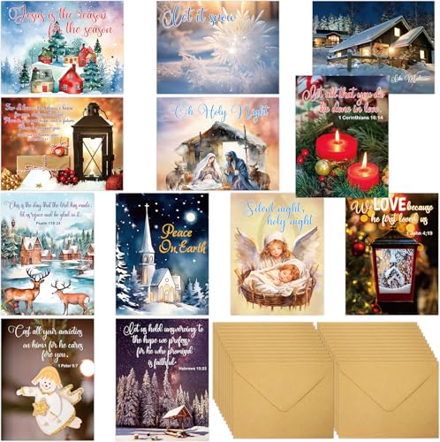 Religious Christmas Bible Verse Cards 24 Pack with Envelopes & Stickers