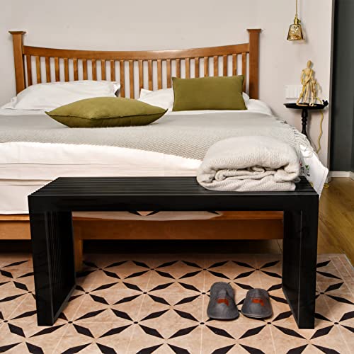 35-Inch Bamboo Entryway Shoe Rack Bench - Slatted Wooden Storage Bench