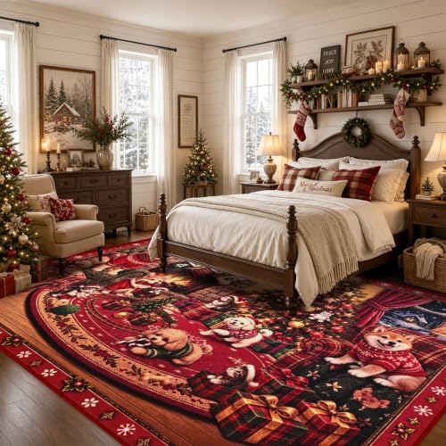 AtawLege 6' x 9' Christmas Area Rug - Non-Slip Washable Faux Wool Living Room