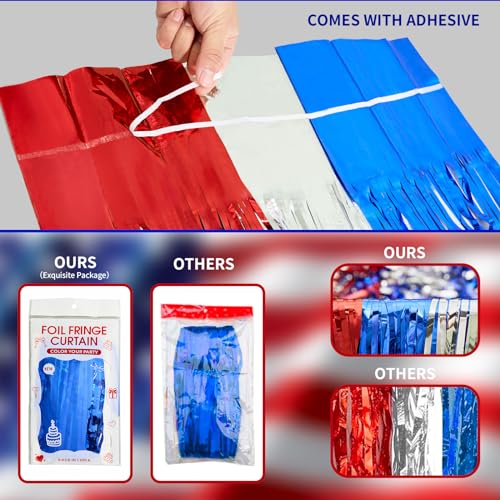 Red White & Blue Foil Fringe Curtains (3 Pack) - Patriotic Party Backdrop