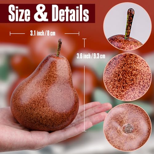 6 Pcs Artificial Brown Pears - Lifelike Faux Fruit for Home Decor