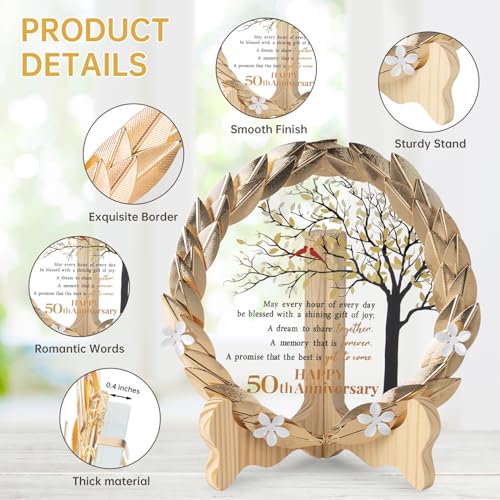 50th Anniversary Crystal Plaque with Golden Wreath Gift for Couples