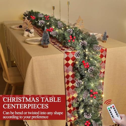 TURNMEON 18 Ft Prelit Christmas Garland with Remote Control & 8 Lighting Modes