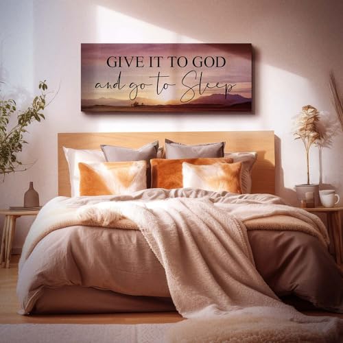 Give It to God and Go To Sleep Canvas Wall Art - 16x40 Inch Bedroom Decor
