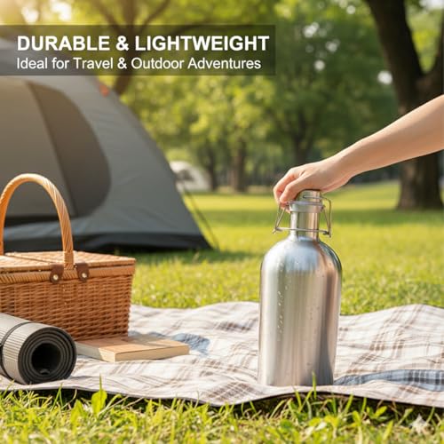 64 oz Stainless Steel Beer Growler Set - Leak-Proof Flip Top Canteen (2-Pack)