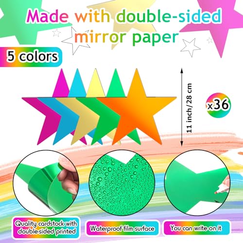 36-Piece 11-Inch Glitter Star Cutouts for Bulletin Boards and Party Decor