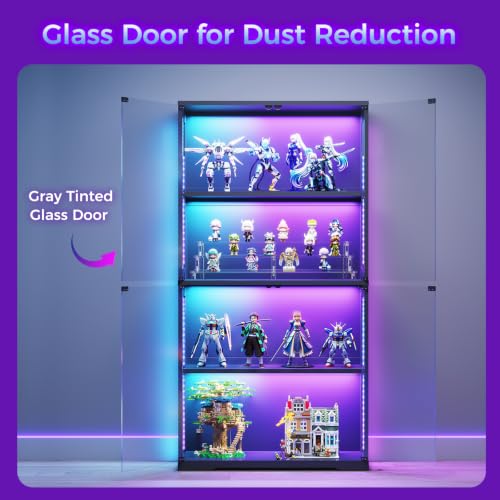 4-Tier Glass Display Cabinet with RGB LED Lighting and Push-to-Open Doors