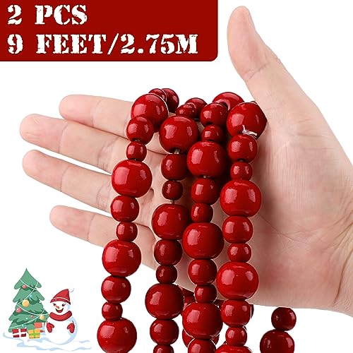 Ceenna 2 Pack 18ft Wooden Bead Garland Red Farmhouse Decor