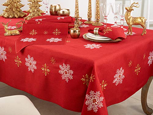 Saro Lifestyle Red Embroidered Snowflake Table Runner 16x108 Inch Holiday Decor