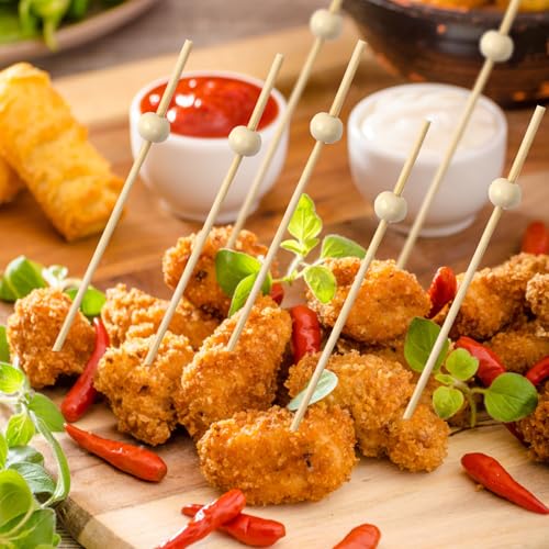 200 Pcs Wooden Cocktail Picks with Beads - 4.7 Inch Natural Bamboo Skewers for Charcuterie & Fruit Platters - HFengQ