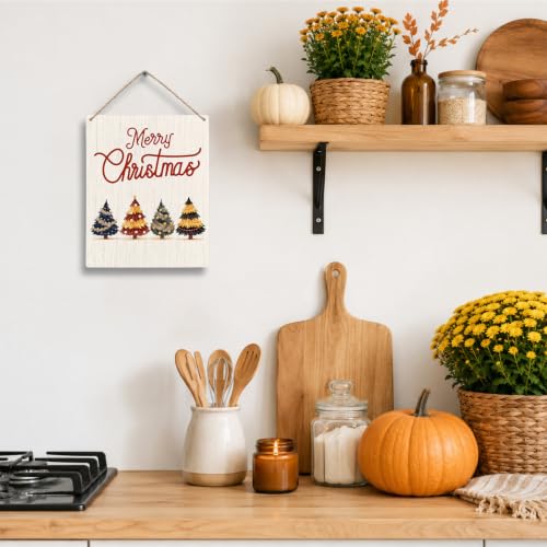 FUGWN Red Christmas Tree Rustic Wooden Sign 8x10 Hanging Wall Decor