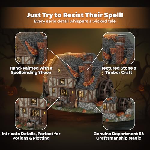 Lighted Sanderson Sisters Cottage Halloween Village House, Hand-Painted