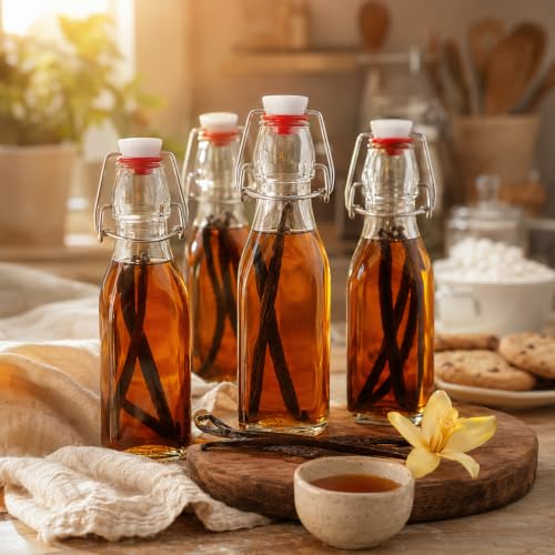 Swing Top Glass Bottles 8.5 oz 6-Pack with Funnel and Labels