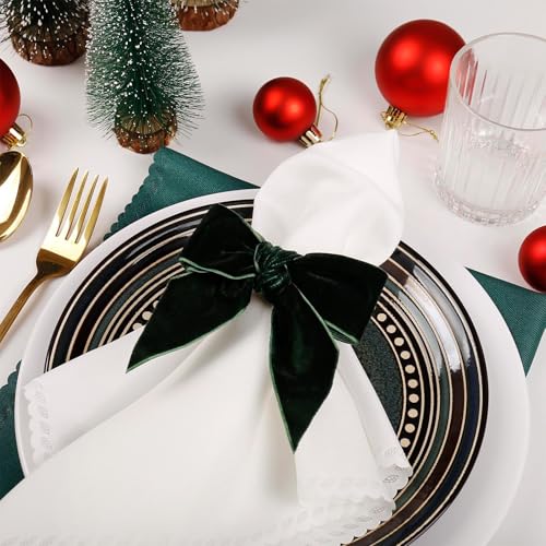 Wonlex Green Christmas Bow Napkin Rings Set of 8 Velvet Holiday Table Decor