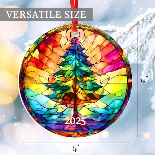 Jabihome Christmas Tree Ornament 2025 – Unique Acrylic Suncatcher with Stained Glass Effect (Gift Box)