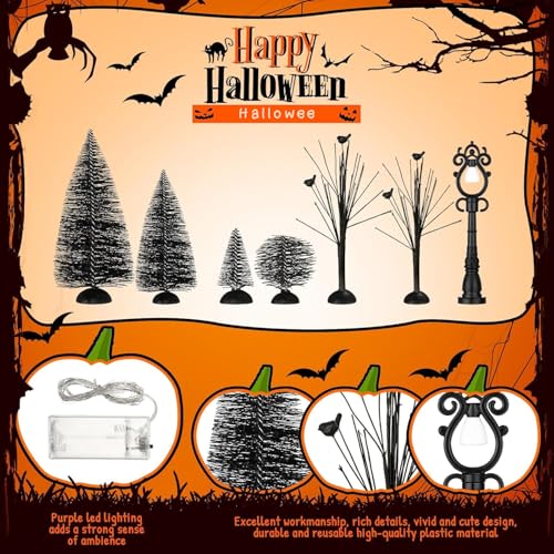 17-Piece Halloween Village Accessory Set with LED String Lights & Trees