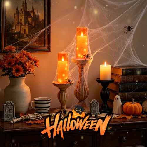 Sasigeiaa Orange 7-Star Flameless Candles Set with Remote - Battery LED Pillar Candles