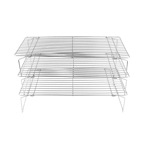 Restaurantware Met Lux 15.7 x 9.8 x 8.3 Inch Wire Baking Rack Set 1 Dishwashable Oven Wire Rack Set - 3-Tier Design Oven-Ready Up To 575F Stainless Steel Cooling Rack Set With Collapsible Feet