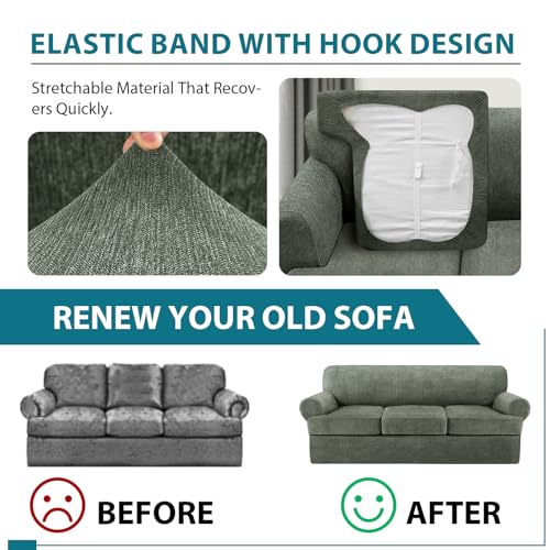 4-Piece Stretch Sofa Slipcovers Set with T Cushion Covers - Machine Washable