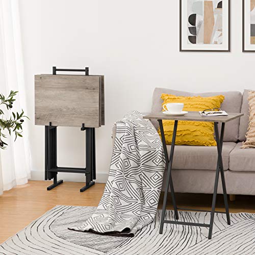 Set of 4 Folding TV Tray Tables with Storage Rack - Industrial Snack Tables