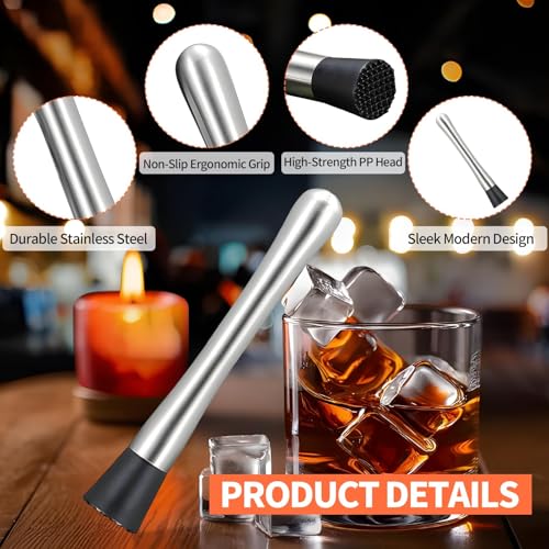 Amzlysdok 2-Pack Stainless Steel Cocktail Muddler - 8 Inch Lemonade & Drink Mixer Tool