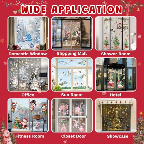 Joeyan Gold Christmas Tree Window Clings - Large Holiday Decor, 9 Sheets