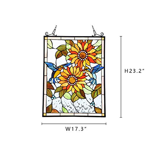 Stained Glass Window Hanging Panel - Sunflowers and Birds Design