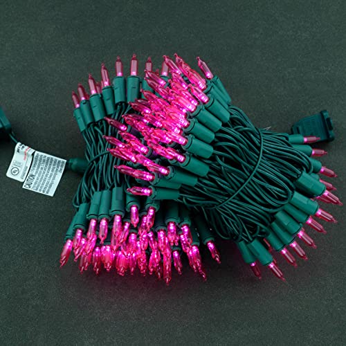 YULETIME 200 Pink Christmas String Lights - 2 Strands, 25 ft Each, 100 LED UL Certified